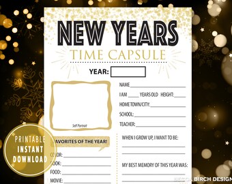 Juego de cápsula del tiempo de Año Nuevo para niños / Actividad imprimible de Nochevieja (PDF)
