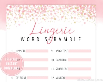 Lingerie Word Scramble Game - Bachelorette Party Game - Bridal Shower Game - Lingerie Party - Hen Night - Virtual Bachelorette - Printable