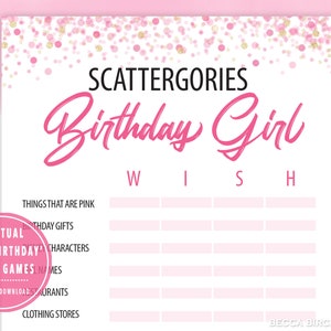 Teen Birthday Scattergories Game - Virtual Birthday Party - Sweet 16 - Tween Birthday Party - Zoom Birthday Game - Birthday Girl Games