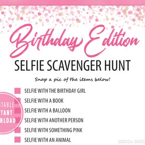 Teen Selfie Scavenger Hunt Game Virtual Birthday Party Sweet 16 Tween Birthday Party Zoom Birthday Game Birthday Girl Games image 1