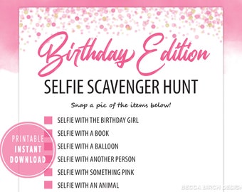 Selfie Scavenger Hunt Birthday Game – Teen Party (PDF Pattern)