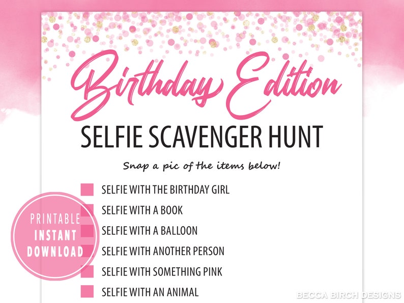 Teen Selfie Scavenger Hunt Game Virtual Birthday Party Sweet 16 Tween Birthday Party Zoom Birthday Game Birthday Girl Games image 1