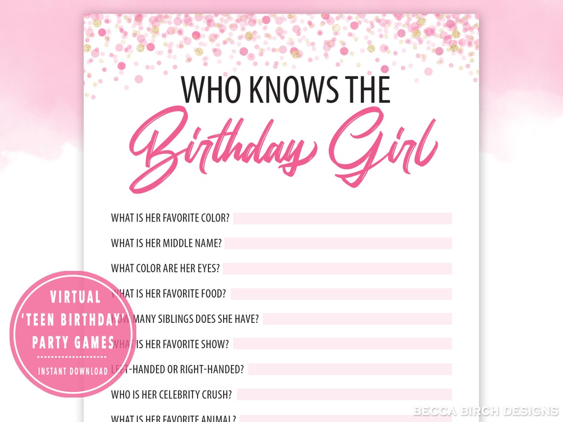 Who Knows the Birthday Girl Best Game Virtual Birthday Party Sweet 16 ...