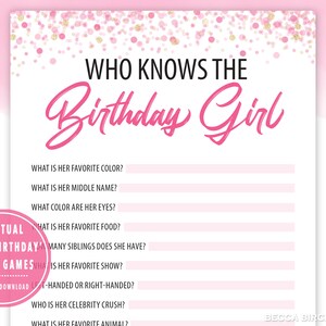 Birthday Girl Trivia Game - Teen Party, Virtual or In-Person (PDF)