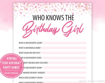 Birthday Girl Trivia Game - Teen Party, Virtual or In-Person (PDF)