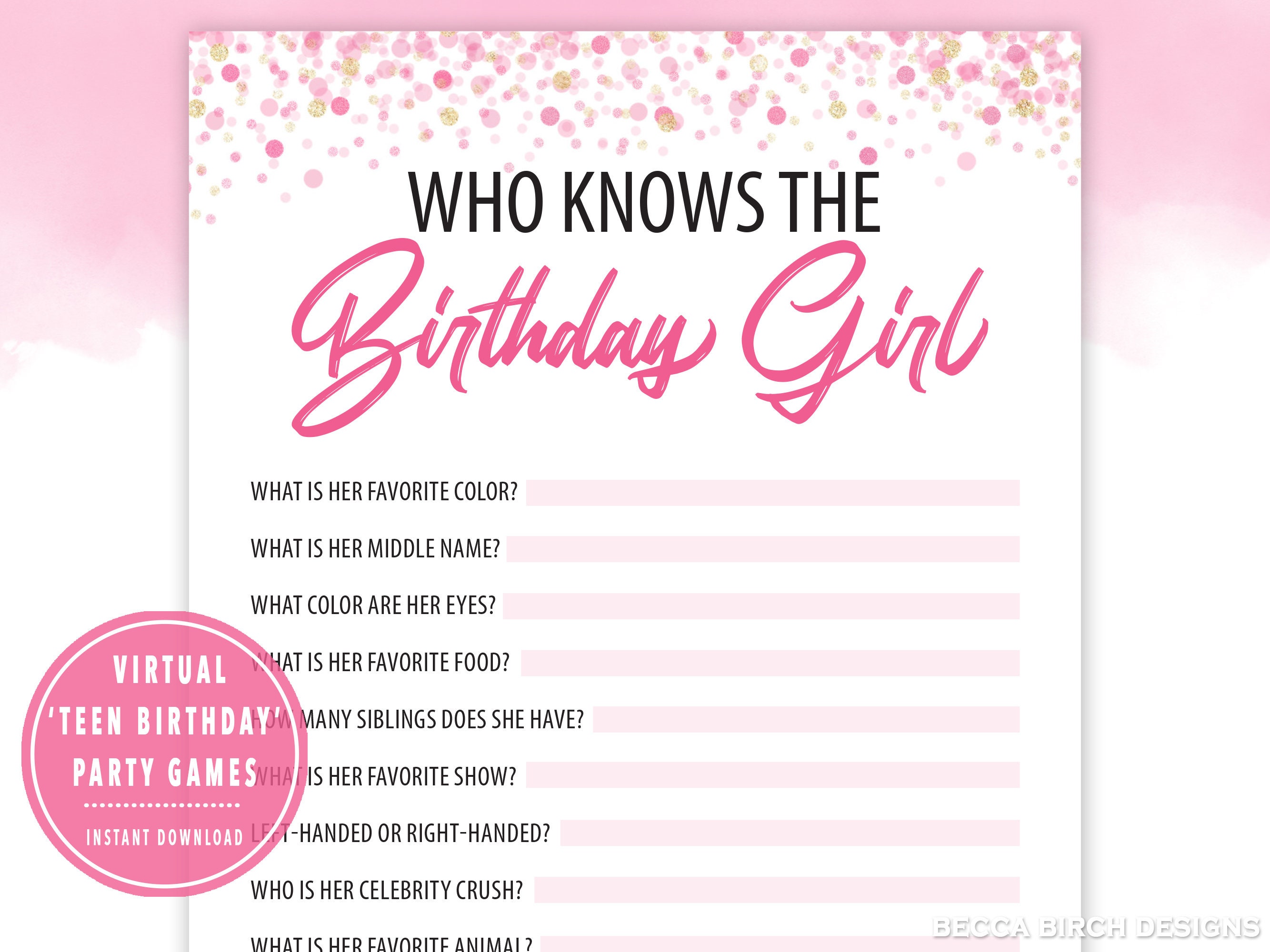 Who Knows the Birthday Girl Best Game Virtual Birthday Party Sweet 16 ...