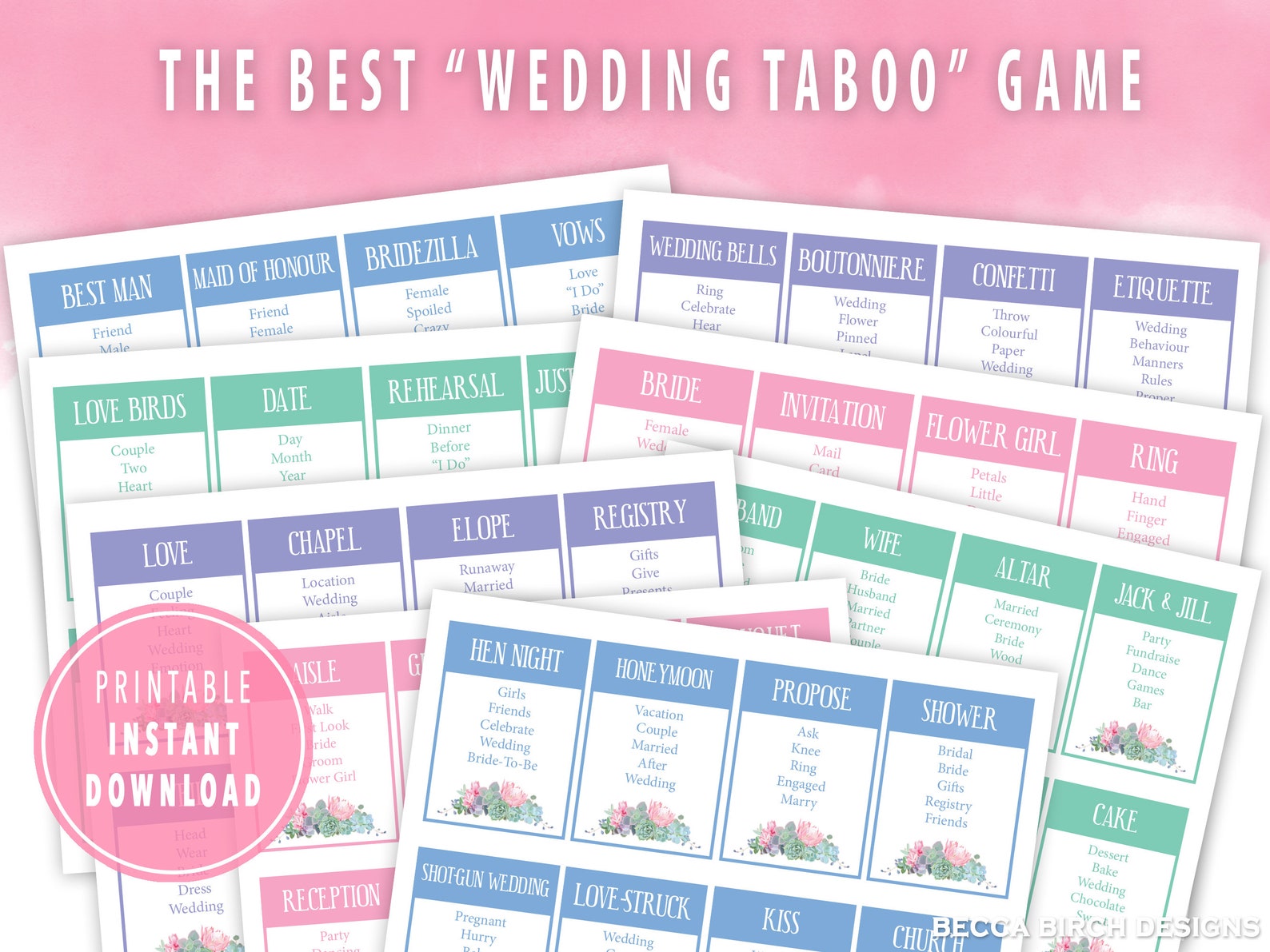 Wedding Taboo Game – Printable Bridal Shower Game – Hen Do – Garden ...