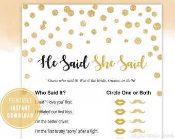 Who Said It Game – Bridal Shower Game – Couples Wedding Shower – Virtual Wedding – Zoom Bridal Shower –  Printable – Instant Download