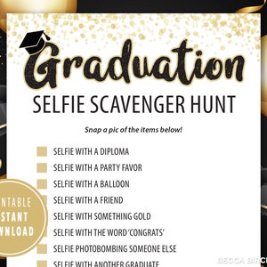 Selfie Scavenger Hunt Game - Graduation Edition | Graduation Games For Kids, Teens, and Adults | Grad Party | Graduation Classroom Activity