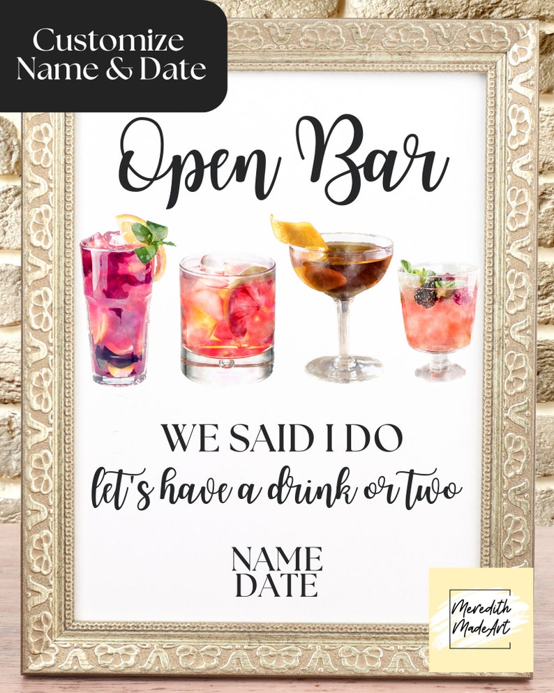 Open Bar Wedding Sign Etsy