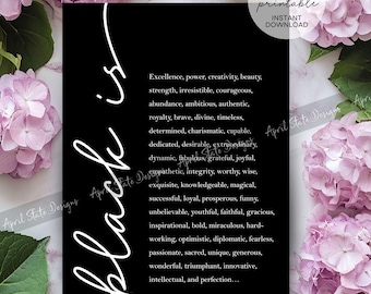 Black Is Empowerment Definition Printable Art - Word Art Typography Print - Cursive Affirmation Poster for Black Excellence Digital Download