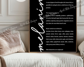 Melanin Definition Cursive Printable Art - Black African American Black Culture History Wall Art - Digital Download Minimal Typography Art