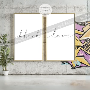 Black Love Printable Art Set - African American Wall Art - Cursive Typography Print - Digital Download Melanin Black Culture Urban Art