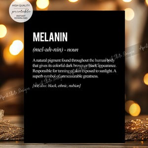 Melanin Definition Printable Art - Black African American Wall Art - Black History African Typography - Digital Download Black Culture Print
