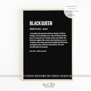 Black Queen Definition Print, Melanin Queen, Art Print, Typographic Art, Black girl, Melanin Print, Black Girls Rock, Beautiful Black Art image 1