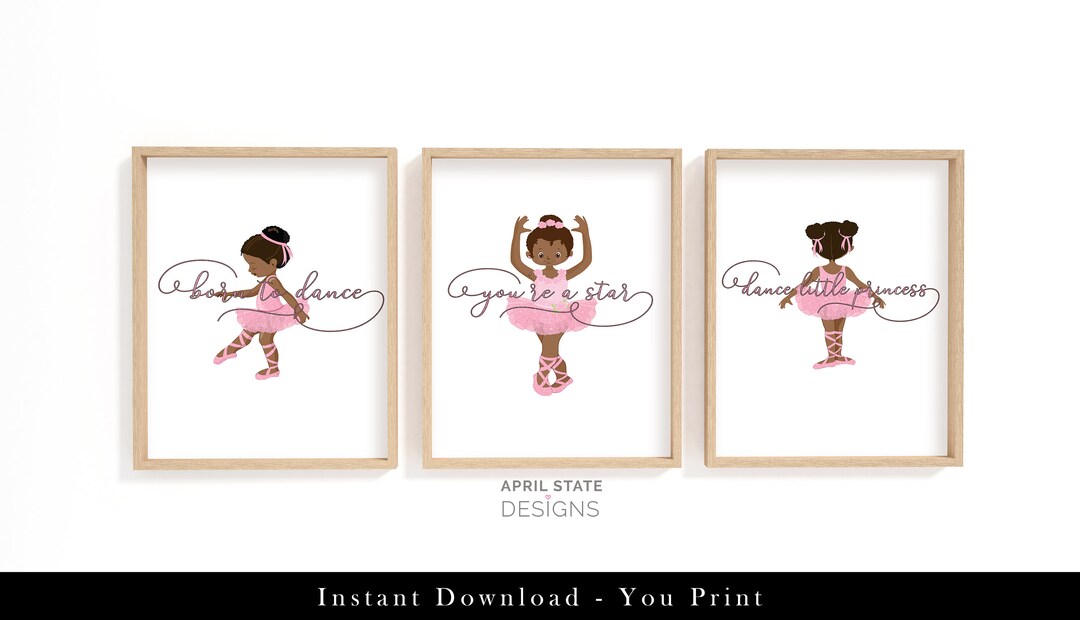 Black Ballerina Art, Ballerina Printable, Ballet Nursery Art, Set of 3 ...
