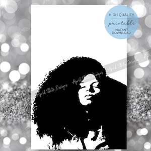 Afro Woman Silhouette Printable Art - Natural Kinky Curly Hair Wall Art Print - Black Female African American Art - Digital Download Decor