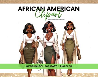 Fashion Girl Clipart, Black Girl ClipArt, African American, Digital Planner Stickers, Planner Girl ClipArt, Commercial Use