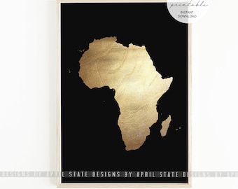 Africa Map, Printable, African American Art, Afrocentric, African artwork, Black History Gifts, Self love art, Map of Africa, Gold, Culture