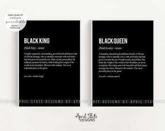 Black King and Queen Definition Print Set, Melanin Print, Typographic, Black Family, Above the bed art, Beautiful Black Art, Set of 2 prints