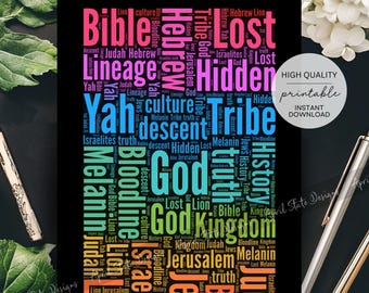 Förlorad stam av Israel flerfärgad - Färgglad bibeltypografi ordkonst - Trosbaserad digital väggtryck - Judas lejon bibelhistoria