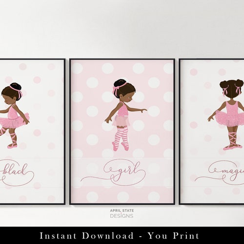 Black Ballerina Art Printable Art Set Girl Room Decor - Etsy