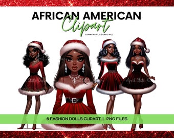 Christmas Fashion Girl Clipart, Black Girl ClipArt, African American, Digital Planner Stickers, Planner Girl ClipArt, Commercial Use