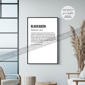 Black Queen Definition Typography Printable Art - Empowering African-American Woman Art - Minimalist Inspirational Digital Download Decor