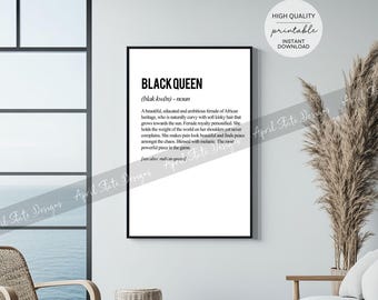 Black Queen Definition Typography Printable Art - Empowering African-American Woman Art - Minimalist Inspirational Digital Download Decor