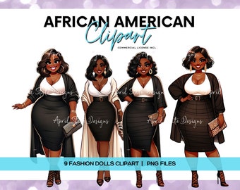 Curvy Fashion Girl Clipart, Plus Size Black Girl ClipArt, African American, Digital Planner Stickers, Planner Girl ClipArt, Commercial Use