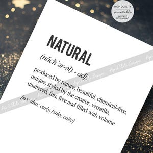 Natural Hair Definition Printable Art -  African American Black Wall Art - Curly Afro Natural Hair - Digital Download  Minimalist Wall Print
