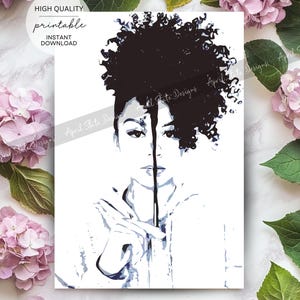 Natürliche Lockige Schrumpfung Haar druckbare Kunst - Lockige Afro Haar Wandkunst - Schwarzes Mädchen African American Melanin Digital Download Salon Kunstdruck
