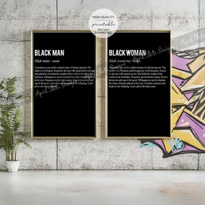 Black Man & Black Woman Definition Printable Art Set, Typography Empowering Couple Wall Art - Digital Download for Black Families