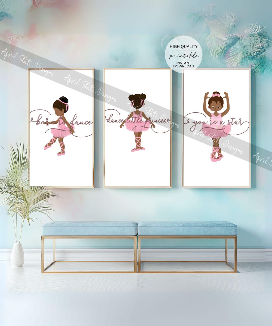 Black Ballerina Printable Art Set of 3 - Ballet Nursery Girls Room ...