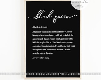 Black Queen cursieve definitie Art Print, zwarte vrouw print, typografische kunst, melanine print, zwarte meisjes rock, mooie zwarte kunst