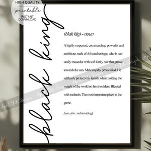 Black King Definition Printable Art - Minimalist Typography African Black Man Heritage Decor - Inspirational Affirmation Digital Download