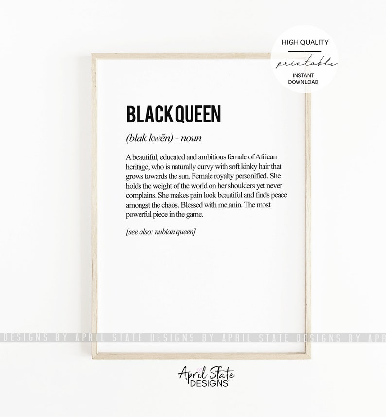 Black Queen Print, Melanin Queen, Definition Art Print, Typographic Art, Black girl, Melanin Print, Black Girls Rock, Beautiful Black Art 