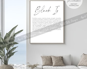 Black Is Inspirational Printable Art - Minimalist Typography Definition Print - Empowering Affirmation Black Excellence Digital Wall Decor
