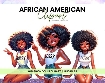 Black Woman ClipArt, Bossy Girl Clipart, African American Girl Clipart, Digital Planner Stickers, Planner Girl ClipArt, Commercial Use