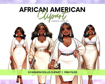 Curvy Fashion Girl Clipart, Plus Size Black Girl ClipArt, African American, Digital Planner Stickers, Planner Girl ClipArt, Commercial Use