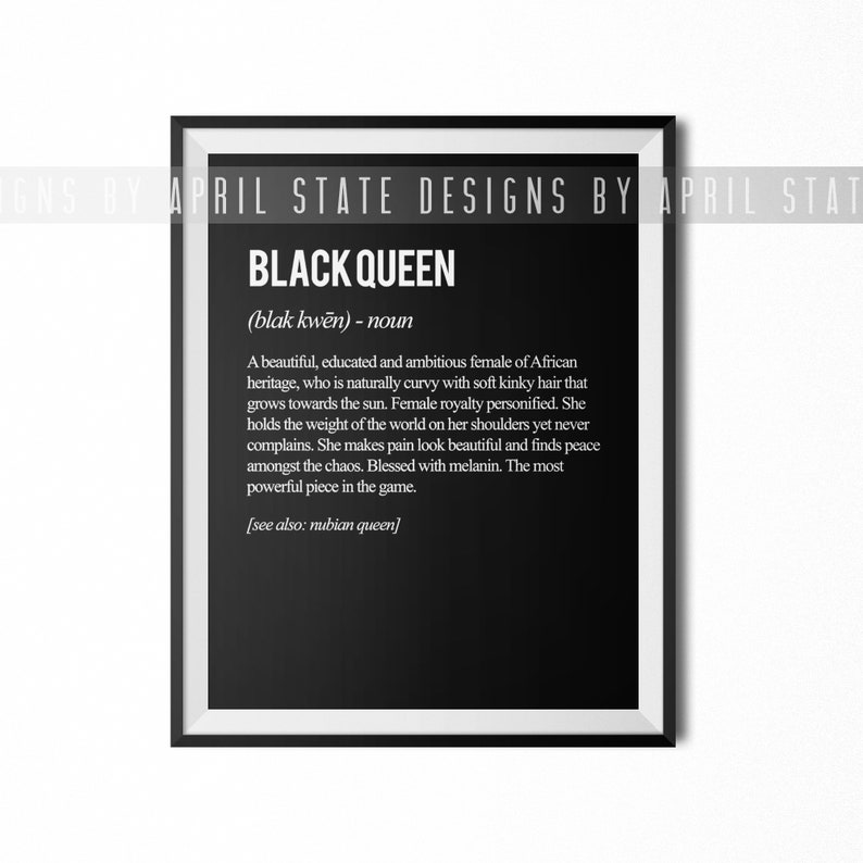 Black Queen Definition Print, Melanin Queen, Art Print, Typographic Art, Black girl, Melanin Print, Black Girls Rock, Beautiful Black Art image 3