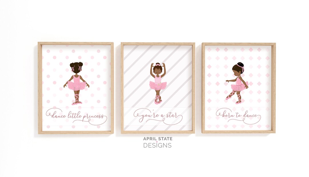 Black Ballerina Art, Printable Art Set, Girl Room Decor, Ballerina ...