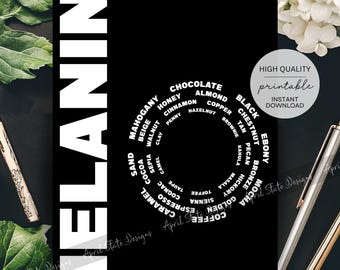 Melanin Shades Spiral Typography Printable Art - Modern Black Culture Wall Decor - Afrocentric Black Empowerment Digital Instant Download