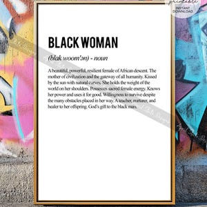 Black Woman Definition Printable Art - Black African-American Melanin Female Typographic Wall Art - Digital Download Mother's Gift Art
