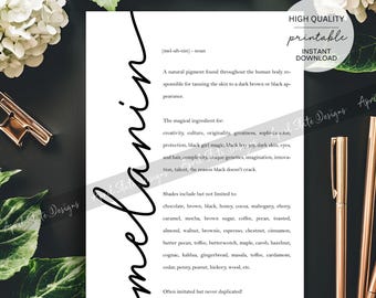 Melanin Definition Cursive Printable Art - Black African American History Wall Art - Digital Download Minimal Typography Black Culture Art
