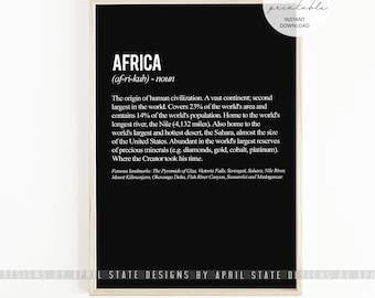 Afrika definitie print, Afrikaanse muur decor, Afrikaanse decor, Afrikaanse muur kunst, Afro-Amerikaanse kunst, zwarte liefde, liefde Afrika, zwarte kunst