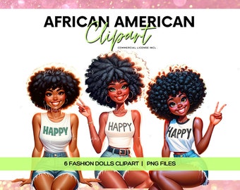 Black Woman ClipArt, Happy Girl Clipart, African American Girl Clipart, Digital Planner Stickers, Planner Girl ClipArt, Commercial Use