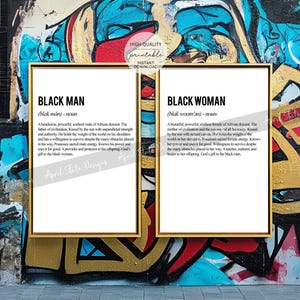 Black Man & Black Woman Definition Printable Art Set, Black Family Typography Empowering Couple Wall Art - Digital Download for Couples