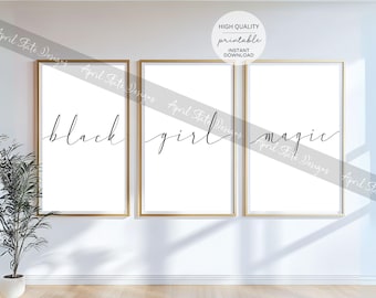 Black Girl Magic Printable Art - Set of 3 Prints - Wall Art for Black Women -  Inspirational Black Culture Housewarming Digital Download