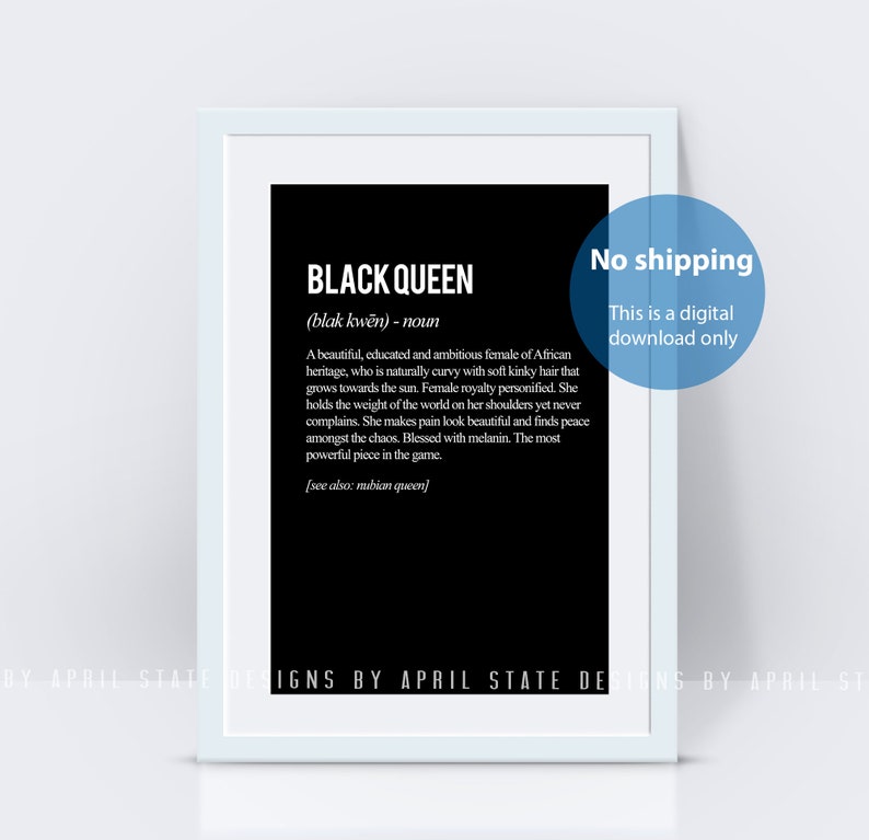 Black Queen Definition Print, Melanin Queen, Art Print, Typographic Art, Black girl, Melanin Print, Black Girls Rock, Beautiful Black Art image 4